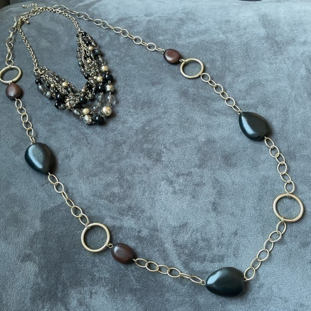 SET ❤️ Lia Sophia Gold, Brown & Black Beaded Necklaces, Wear Long or Short!